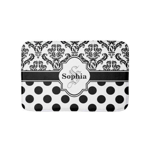 Tapis De Bain Noir Vintage Damask migte Pois (Devant)