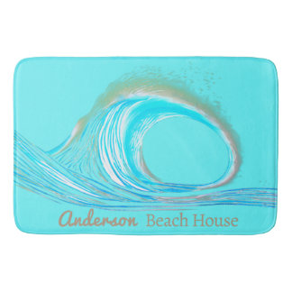 Tapis De Bain Nom de famille Beach House Turquoise Ocean Wave