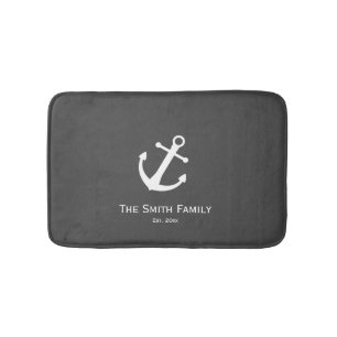Tapis De Bain Nom de famille et est Nautical White and Dark Grey