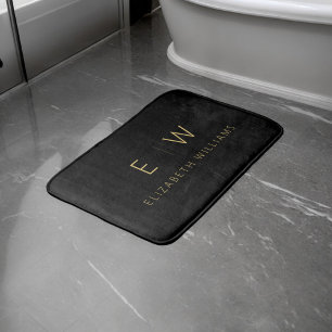 Tapis De Bain Nom de monogramme minimaliste en or noir classique