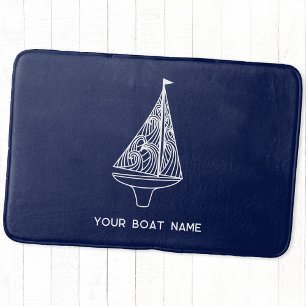 Tapis De Bain Nom du bateau à voiles Nautique Marine Bleue