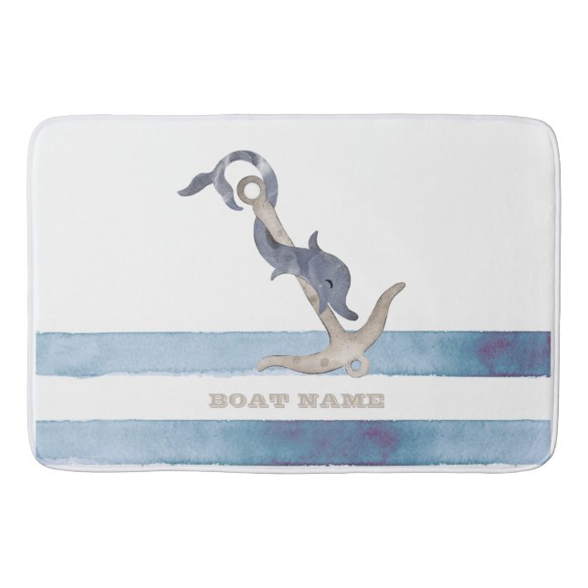 Tapis De Bain Nom du bateau nautique, Ancre Dauphin Stripes (Devant)