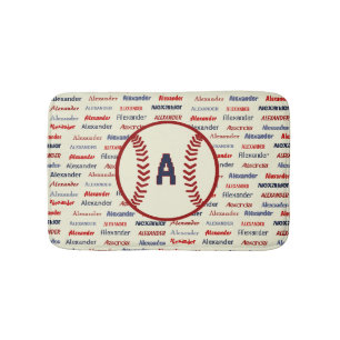 Tapis De Bain Nom du monogramme bleu de la Marine Cadeaux pour l