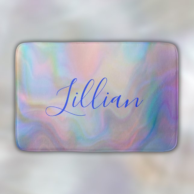 Tapis De Bain Nom du monogramme en bleu sur Mère de Pearl | (Créateur téléchargé)