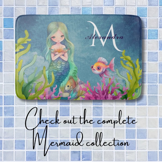 Tapis De Bain Nom du monogramme mignon Sirène (Créateur téléchargé)