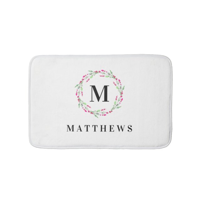 Tapis de bain - nom floral de monogramme de cercle (Devant)