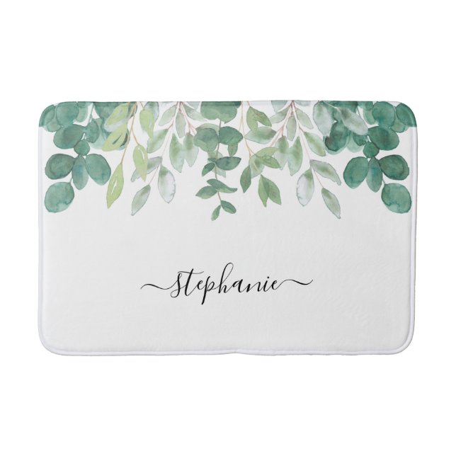 Tapis De Bain Nom Monogram Eucalyptus Vert  (Devant)