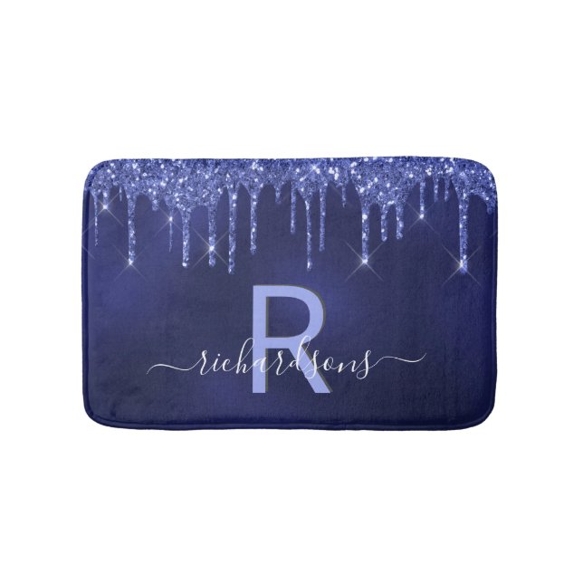 Tapis De Bain Nom monogramme de la parties scintillant bleue mar (Devant)