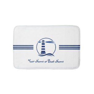 Tapis De Bain Nom ou bateau Nautical Classic Lighthouse Navy