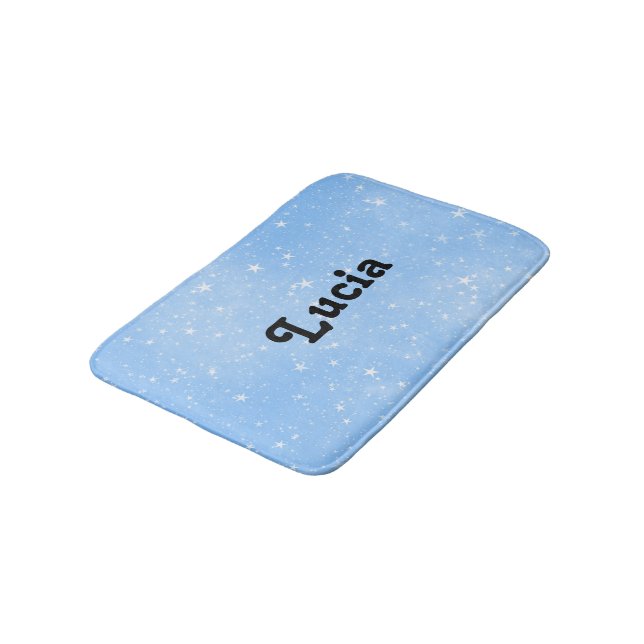 Tapis De Bain Nom personnalisé blanc étoiles sur bleu (Angle)