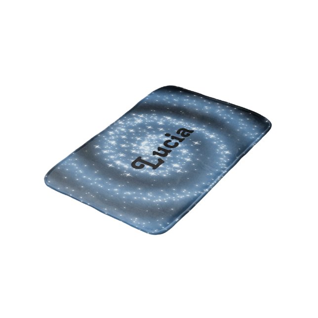 Tapis De Bain Nom personnalisé bleu spirale étoiles motif (Angle)