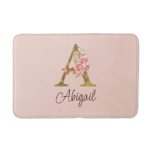 Tapis De Bain Nom personnalisé Blush Rose Gold Lettre A