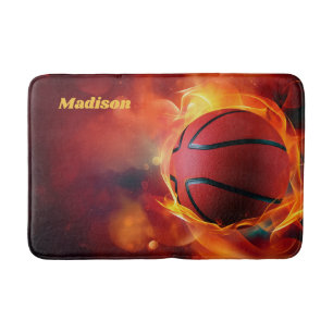 Tapis De Bain Nom personnalisé Flaming Basketball