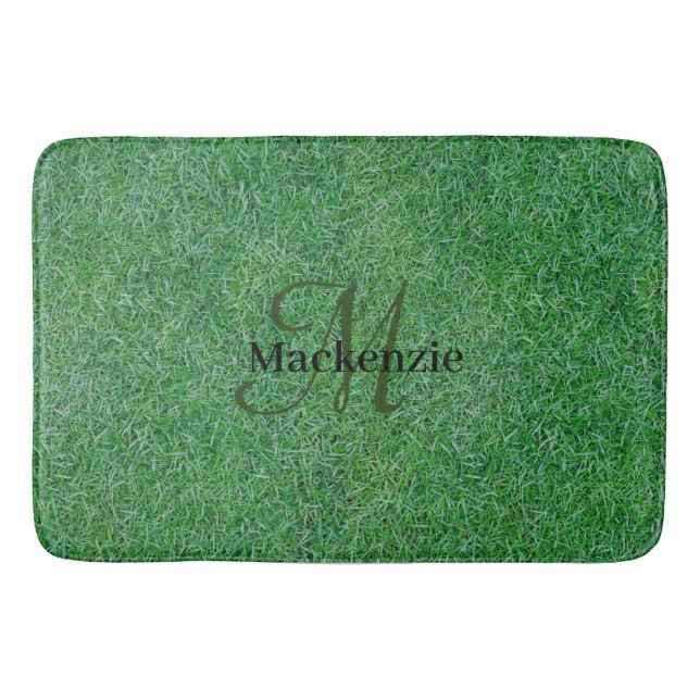 Tapis De Bain Nom personnalisé Monogramme Zen Green Grass Pelous (Devant)