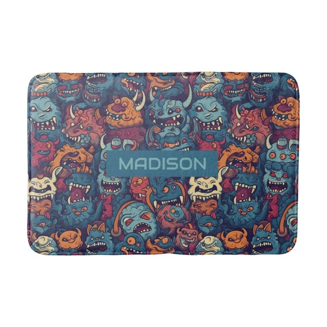 Tapis De Bain Nom personnalisé Motif monstre pour enfants (Devant)