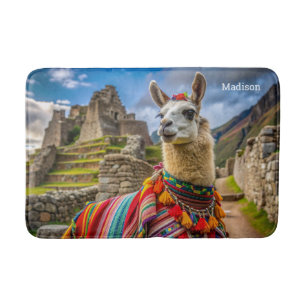 Tapis De Bain Nom personnalisé Pérou Llama