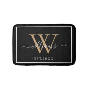 Tapis De Bain Noms de script doré Chic Monogramme Date de mariag