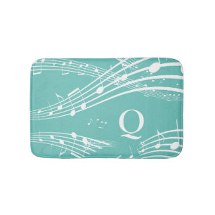 Tapis De Bain Notes de musique moderne Monogramme Turquoise Mat