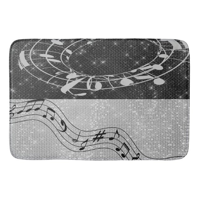 Tapis De Bain Notes musicales modernes en noir et blanc (Devant)