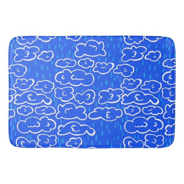 Tapis De Bain Nuages colorés Pluie Bleu Motif (Devant)
