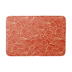 Tapis De Bain Nuages japonais vintages, Coral Orange
