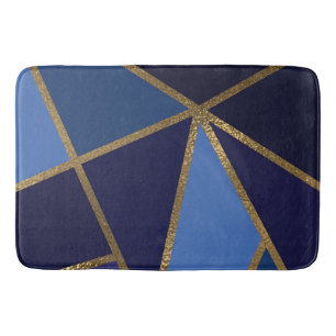 Tapis De Bain Nuances de Bleu et Bronze Doré Géométrique Chic Sa