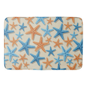 TAPIS DE BAIN NUANCES DE BLEU ET D'ORANGE ÉTOILE DE MER TROPICAL