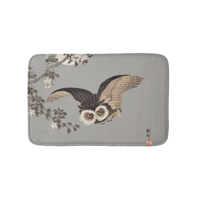 Tapis De Bain Nuit Japonaise Chouette Lune Bois Coupe Flying Nig (Devant)