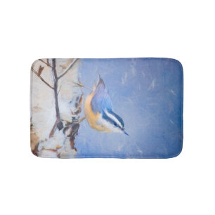 Tapis De Bain Nuthatch à poitrine rouge Peinture d'art original 
