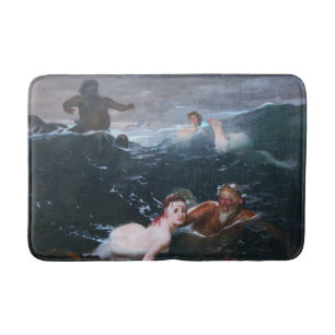 Tapis De Bain Nymphes et Satyres grecs jouant dans les vagues