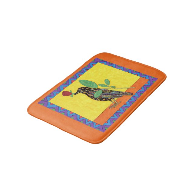 Tapis De Bain Oaxacan Crow & Red Rose Mexican Art (Angle)