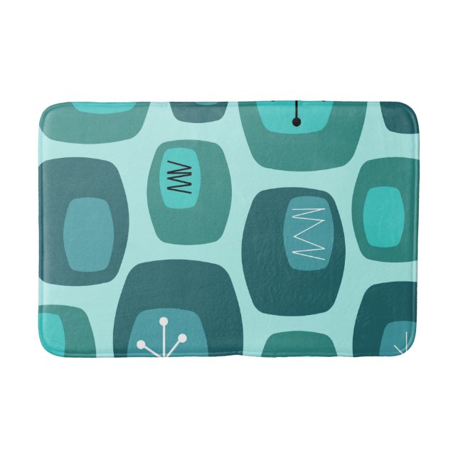 Tapis De Bain Oblongs modernes du milieu du siècle Turquoise (Devant)
