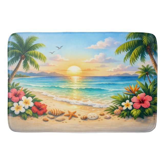 Tapis De Bain Ocean Palm Tree Floral Bath Rug (Devant)