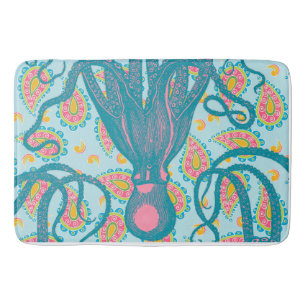 Tapis De Bain Octopus antique sur Blue Paisley