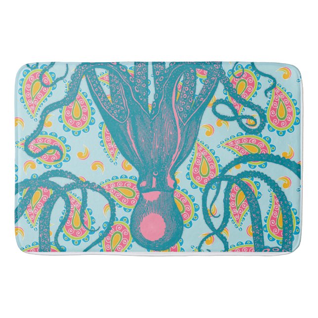 Tapis De Bain Octopus antique sur Blue Paisley (Devant)
