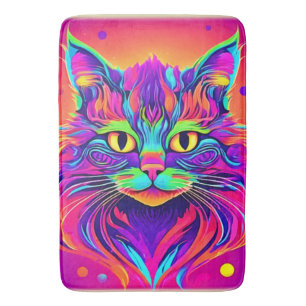 Tapis De Bain Oeuvre colorée de Tête de Chat