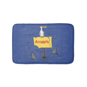 Tapis De Bain Oiseau de mer amusant entouré de dessins animés de