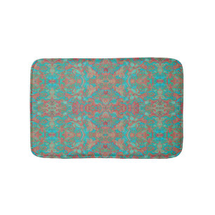 Tapis De Bain Oiseaux Arabesque Bohème Bohème Turquoise Motif