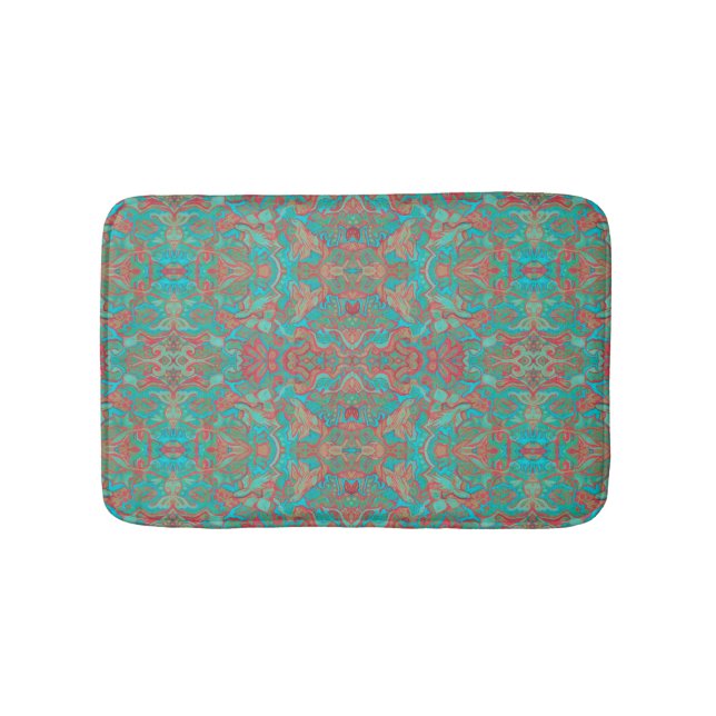 Tapis De Bain Oiseaux Arabesque Bohème Bohème Turquoise Motif (Devant)