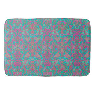 Tapis De Bain Oiseaux Arabesque Bohème Motif Turquoise rose