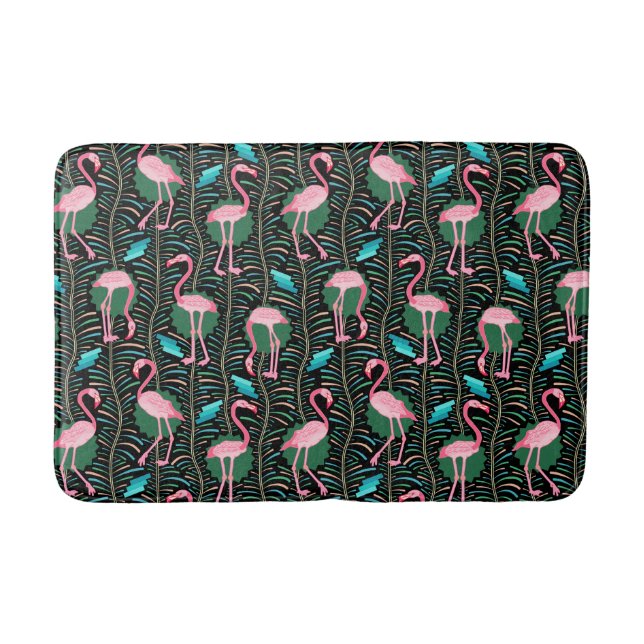 Tapis De Bain Oiseaux de Flamant rose rose 20s Déco Ferns Motif  (Devant)
