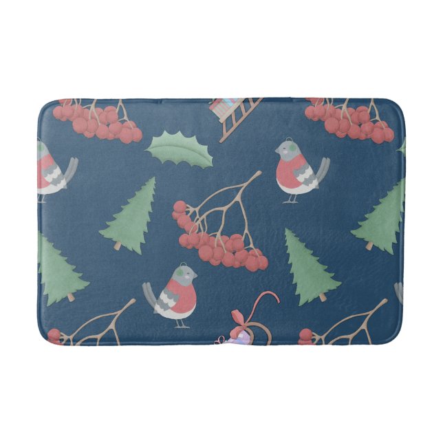 Tapis De Bain Oiseaux de Noël et coudes Bleus (Devant)
