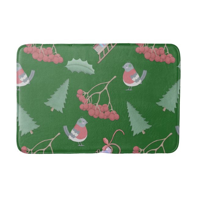Tapis De Bain Oiseaux de Noël et dorures vertes (Devant)