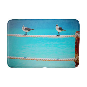 Tapis De Bain Oiseaux de plage de mer turquoise photo côtière