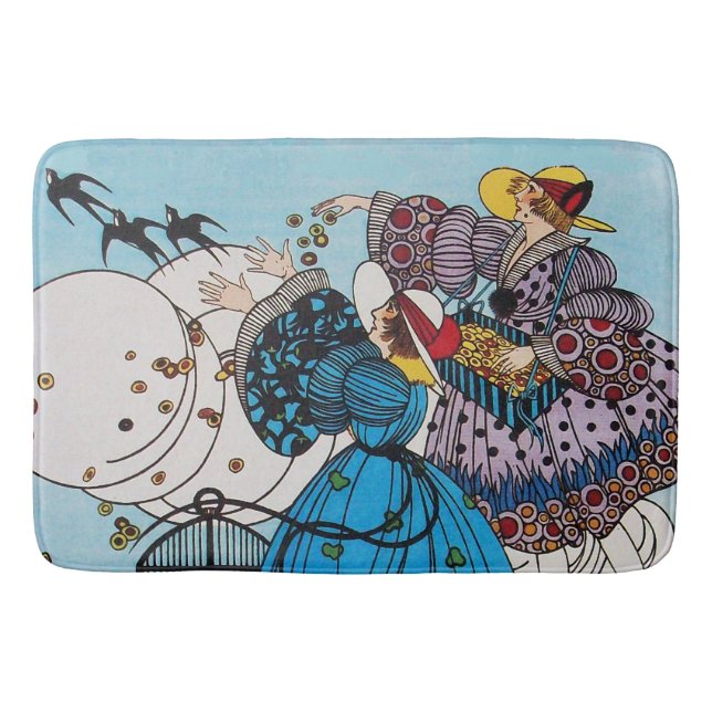 TAPIS DE BAIN OISEAUX DE PRINTEMPS ET DAMES, MODE DE BEAUTÉ ART  (Devant)