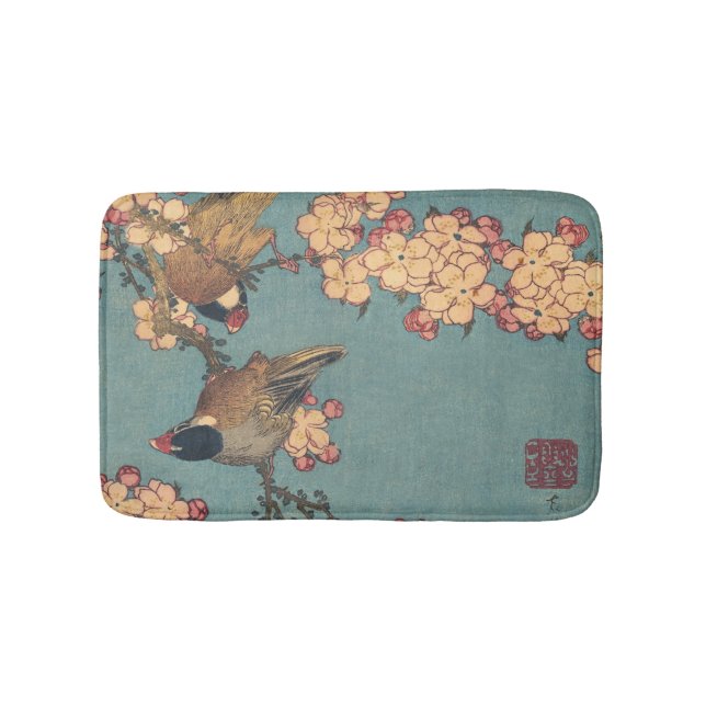 Tapis De Bain Oiseaux Fleurs Hokusai Art Japonais (Devant)