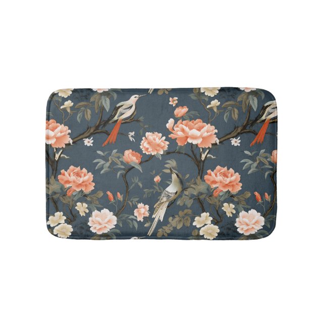 Tapis De Bain Oiseaux vintages et chauve-souris florale (Devant)