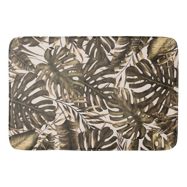 Tapis De Bain Olive Green & Cream Palm Tropical Île Feuille (Devant)
