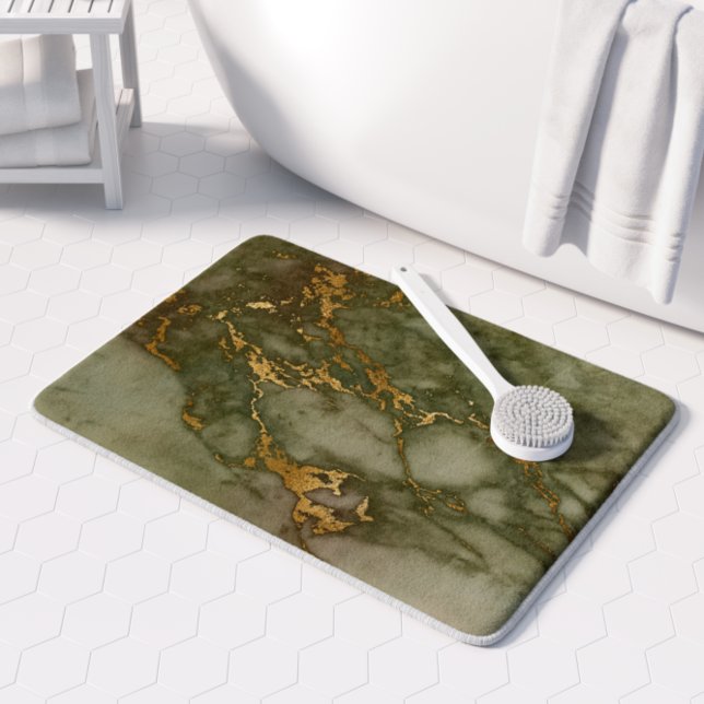 Tapis De Bain Olive Green Marbre Faux Gold Faux (Créateur téléchargé)