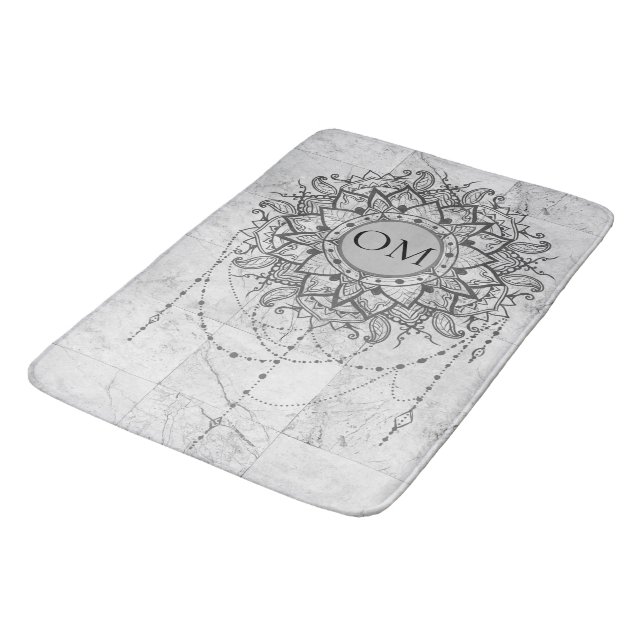 Tapis De Bain OM Mandala sur le marbre d'argent (Angle)